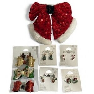 NWT Set of Claire's Holiday Earrings & Hair Accessories